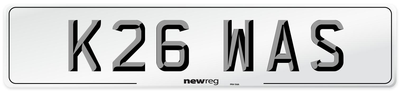 K26 WAS Number Plate from New Reg